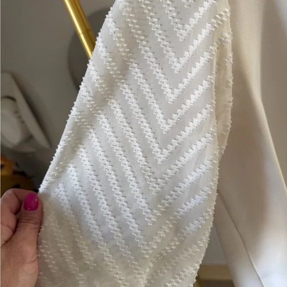 SHEIN Ivory Long Sleeve Blouse with Textured Chevron Sleeves - Picture 4 of 5